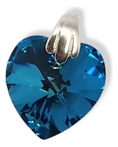 Dije Corazón Crystal Bermuda Blue Swarovski Plata 925 14 Mm
