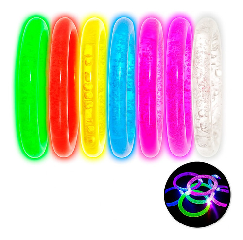 40 Pulsera Luz Led Colores Acrilico Rigido Fiesta Batucada