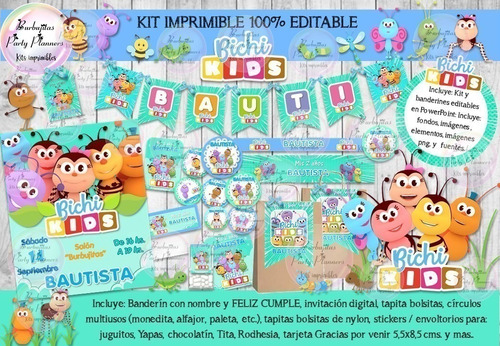Kit Imprimible Candy Bar Bichikids Bichi Kids 100% Editable