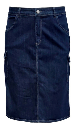Saia Jeans Cargo Midi Moda Evangélica Plus Size Do 52 Ao 60