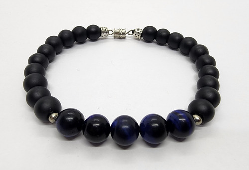 Pulsera Ojo De Tigre Azul Con Negro Y Niquel - Pulse 