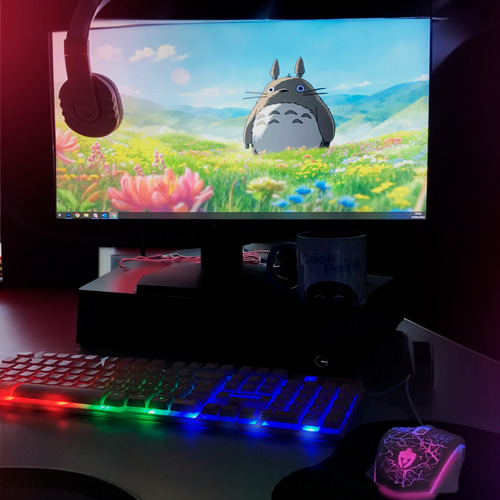 Kit Monitor 19'' Hdmi E Vga + Teclado E Mouse Rosa Gamer