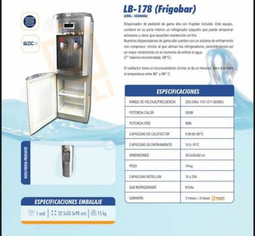 Imagen 4 de 5 de Dispensador Eléctrico Agua Fría Caliente Compresor Frigobar