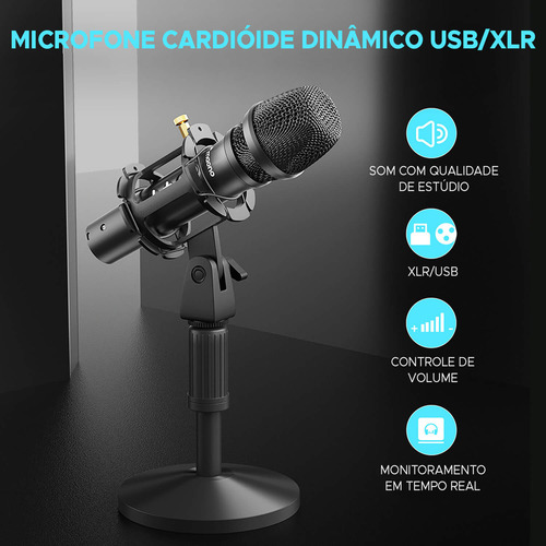 Micrófono Maono AU-HD300t para podcasting sin latencia, color negro