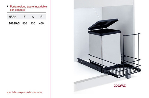 Imagen 2 de 6 de Cesto Residuos Fark 2002 Acero Inox Con Portaobjeto T/hailo