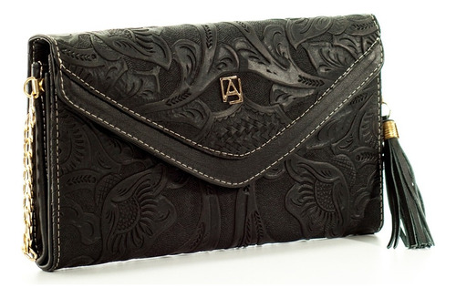 Bolso Carteron De Piel Con Grabado Tipo Cincelado Bolsa Dama Color Negro Diseño De La Tela Valentina Grabado