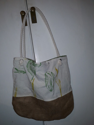 Bolso De Yute Y Lona Pintado A Mano Con Motivos Fauna Argent