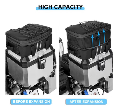 Mochila Para Top Case Superior Gs Adv Impermeable Expandible Negro Liso