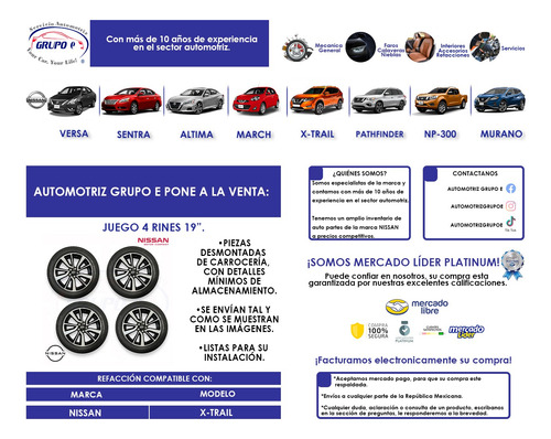 Juego 4 Rines 19 C/ Llantas Nissan X-trail 2018 Al 2022 Orig (Usado)