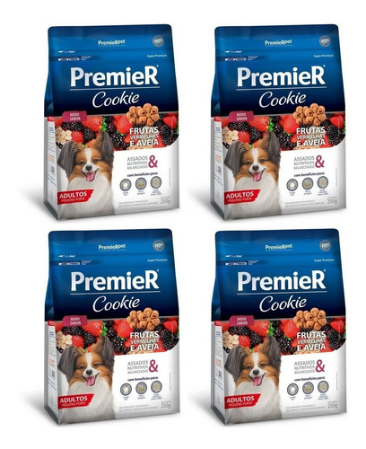 Kit 4un. Cookie P/ Cães Adult Peq Frutas Verm. 250g Premier 