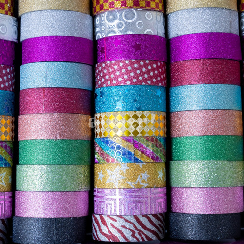 Imagen 3 de 10 de Cinta Decorativa Washi Tape Glitter Adhesiva X 50 Unidades