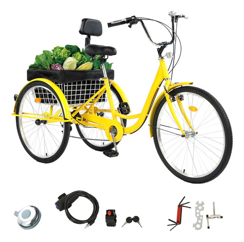 Bicicleta Tuoke Tricycle R26 7 Speed Three Wheel Bike Yellow