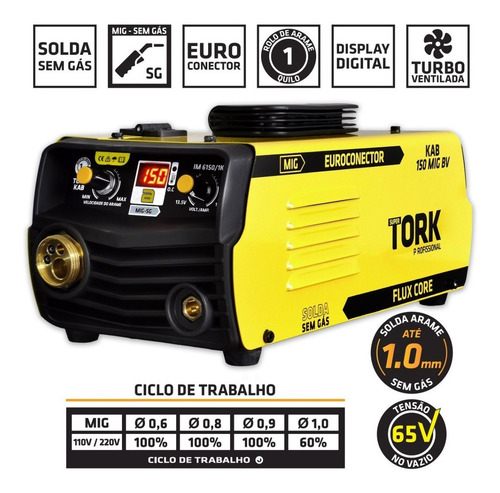 Imagem 3 de 10 de Maquina Solda Inversora Mig Sem Gas Kab 150 Mig Euroconector