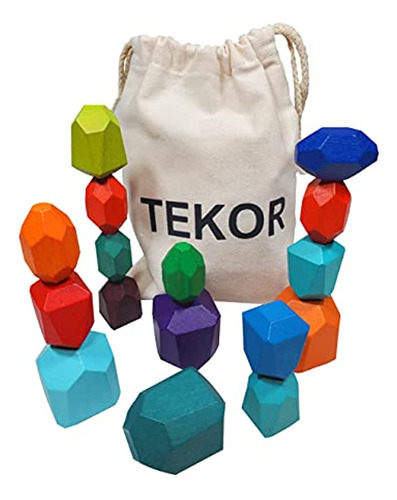 Tekor Montessori Equilibrio De Piedras Con Bolsa De Lona-16 