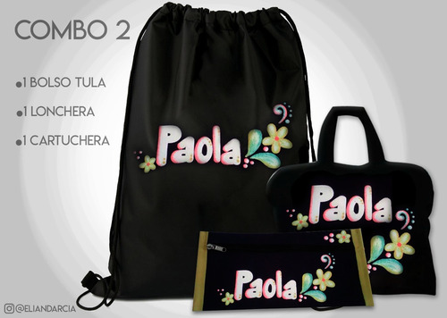 Combo Personalizado Bolso Tula  Lonchera Y Cartuchera Grande