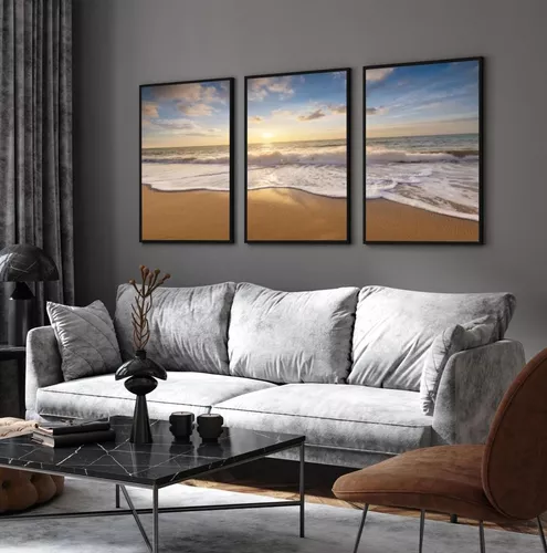 Quadro Decorativo para Quarto Casal Ilha, Praia e Pôr do Sol - Paisagens