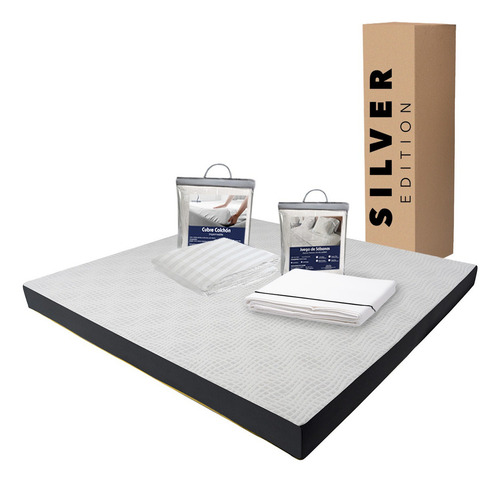 Colchón King Size En Caja 15cm + Sábanas + Protector Blanco Con Gris