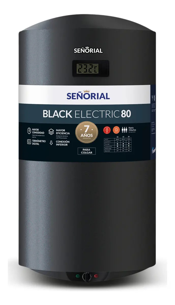 Termotanque Eléctrico Señorial Black 80L Negro Protección Anticorrosiva