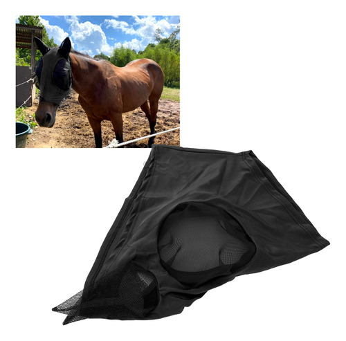 Máscara Antimoscas Caballos Tejido Punto Suave Transpirable Negro M