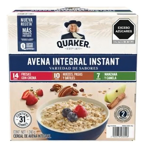 Avena Integral Quaker Instant Variedad De Sabores 31 Pzas