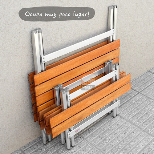 Mesa Plegable Aluminio Madera 84x75 + 2 Bancos Largos Jardin