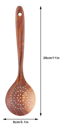 Cuchara De Colador De Madera, Cuchara Ranurada De Mango Larg