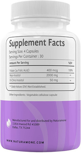 Mio-inositol e D-chiro inositol com ácido fólico 120 cápsulas de sabor insípido