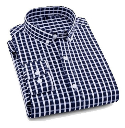 Camisa Slim Fit De Cuadros, Manga Larga Para Hombre.