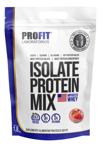 Whey Isolate Protein Mix Refil 1,8kg - Profit Labs Sabor Morango