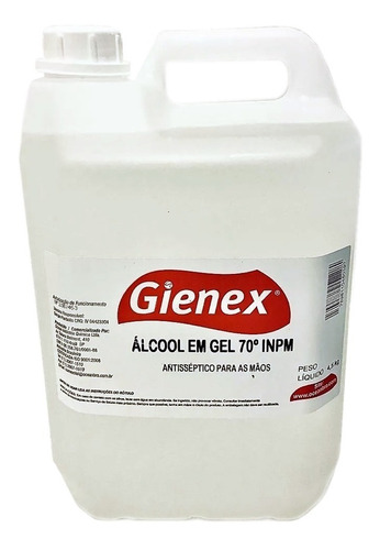 Álcool Em Gel Antisséptico 70% Inpm Para Mãos Gienex 4,5kg