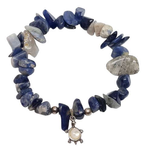 Pulsera De Piedras Naturales Azules Con Dije De Plata 925