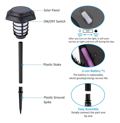 Paquete De 2 Luces Solares De Llama Para Exteriores, Luces D