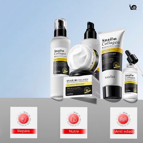 Set 5 Piezas Sadoer Con Extracto De Baba De Caracol Y Colágeno Para Cuidado Facial Snail Collagene, Anti Arrugas, Rejuvenece E Hidrata