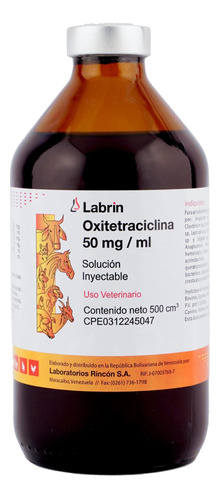 Oxitetraciclina 50mg Antibiótico  500 Ml Inyectable