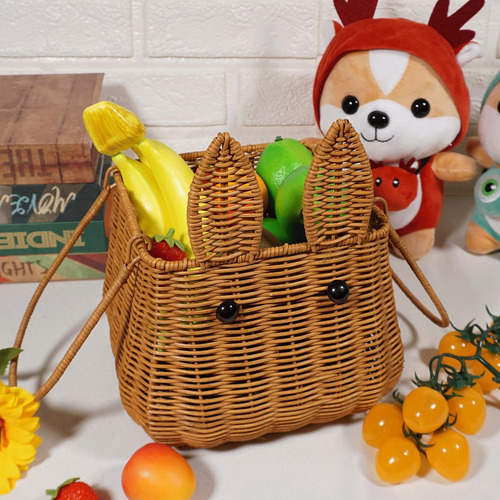 Cesta De Ratán Con Asa, Cesta Para Huevos Tejida Con Forma D