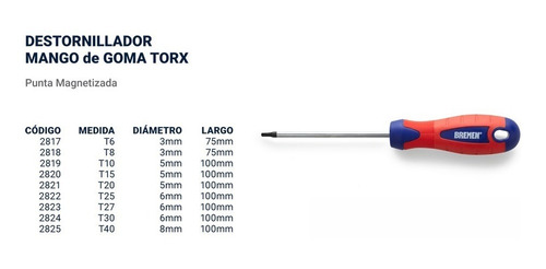 Imagen 4 de 5 de Destornillador Bremen Estrella Torx T8 X 100mm Cod. 2818 Dgm