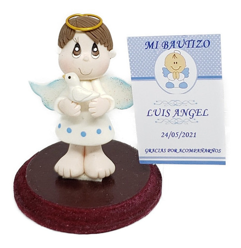 Recuerdo Bautizo Para Pastel Niño Angel Con Tarjeta Pa21