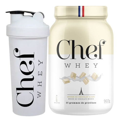 Kit Whey Protein Chef Whey 907g + Coqueteleira - Chef Whey Sabor Mousse Au Chocolat Blanc (chocolate Branco)
