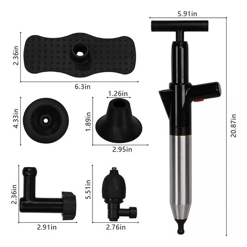 Desatorador De Baño Inodoro A Presión Acero Inoxidable Negro