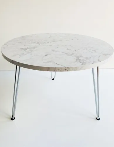 comprar Mesa Ratona Auxiliar Arrime 60cm Ø Mdf Carrara Hairpin Cromo