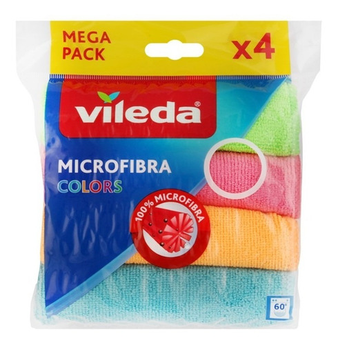 Paño Microfibra Vileda Multiuso Súper Absorbente Colores X 4