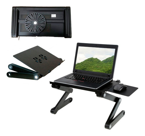 Suporte Articulado Para Notebook Com Mousepad E 2 Ventilador Cor Preto