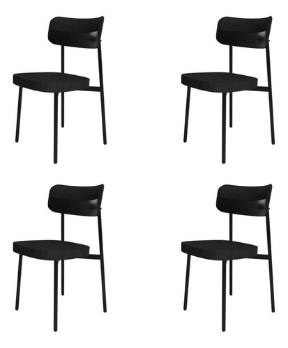4 Unidades Cadeira Alloa Fixa C/4 Pés 50 X 44,7 X 83,8 Cm Cor Corriente Preto/courino Preto