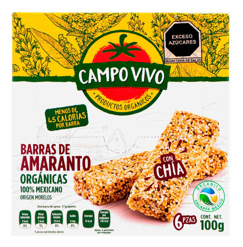 Barra De Amaranto Con Chía Campo Vivo 100g