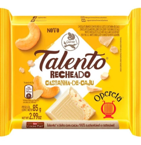 Caixa Chocolate Talento Opereta Castanha De Caju 85g 