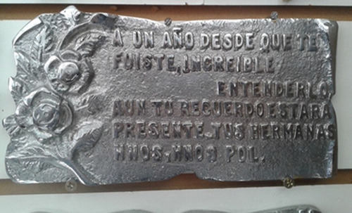 Placa Recordatoria Cementerio Fundicion Bronce