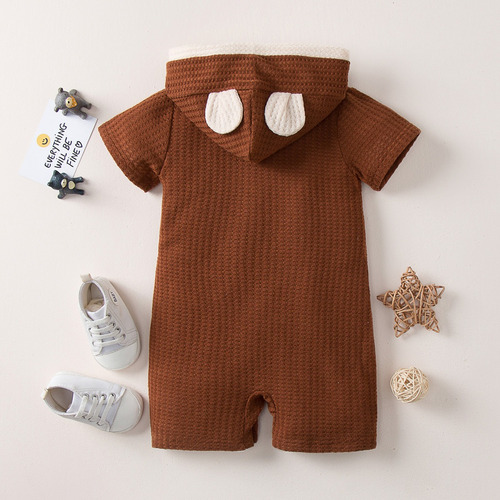 Mameluco De Punto Para Bebé 3-18m Con Capucha De Forma Osito Marrón 9-12 M Animal Print