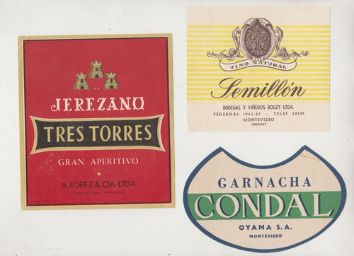 Lote 3 Antiguas Etiquetas De Vinos Uruguay Vintage Ephemera