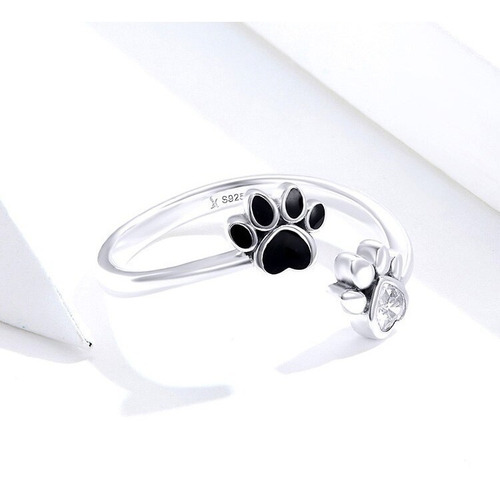 Anillo Plata S925 Huellas Perrito Gatito Ajustable