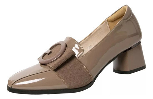 Zapatos De Tacón Bajo Con Punta Cerrada Gruesa Para Mujer,